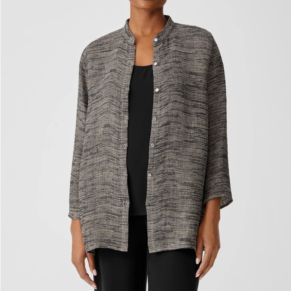 Eileen Fisher Organic Linen Gauze Strata Mandarin Collar Shirt Size Small